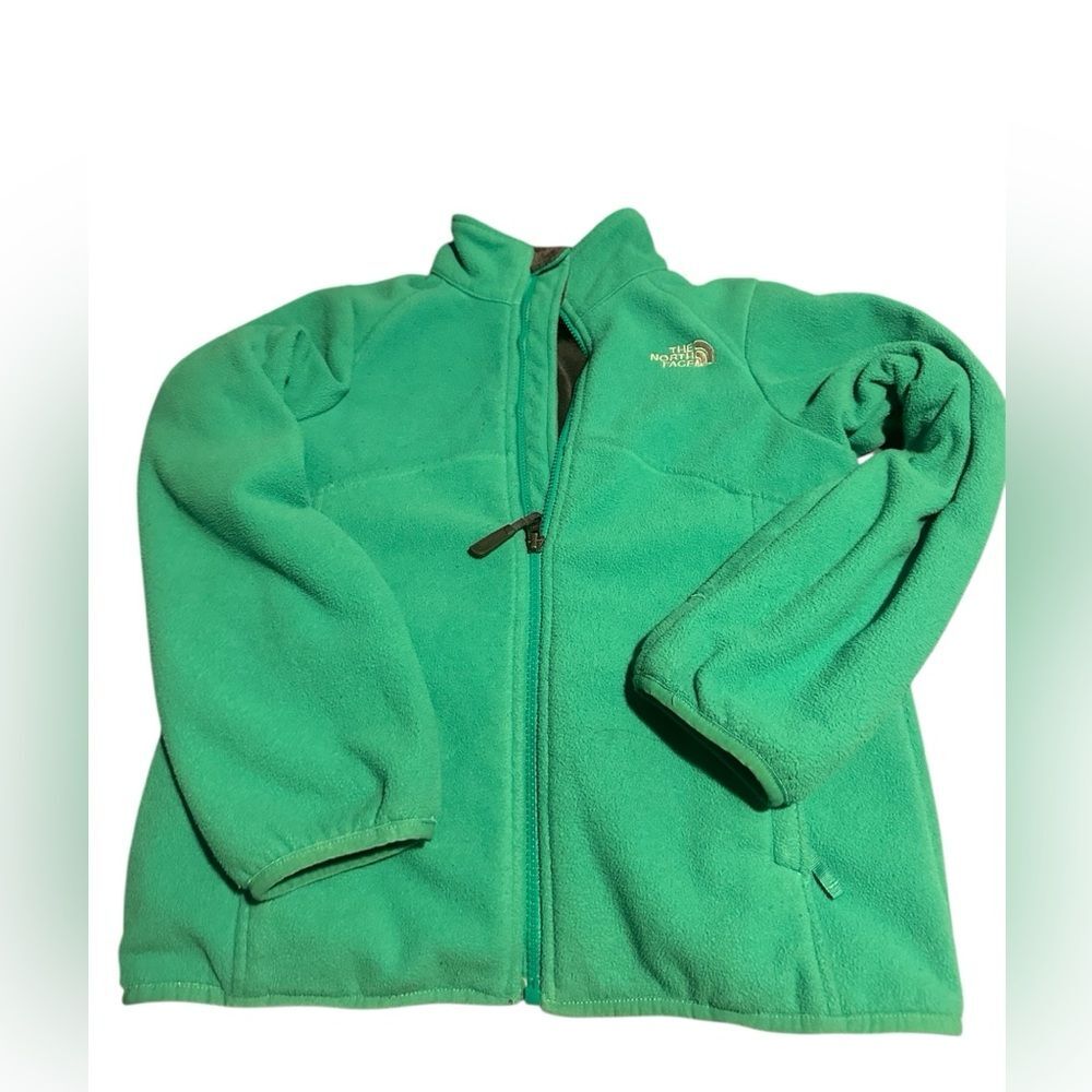 THE NORTH FACE Jacket Boys 10-12 Gray & Green Pocket Fleece Full Zip
